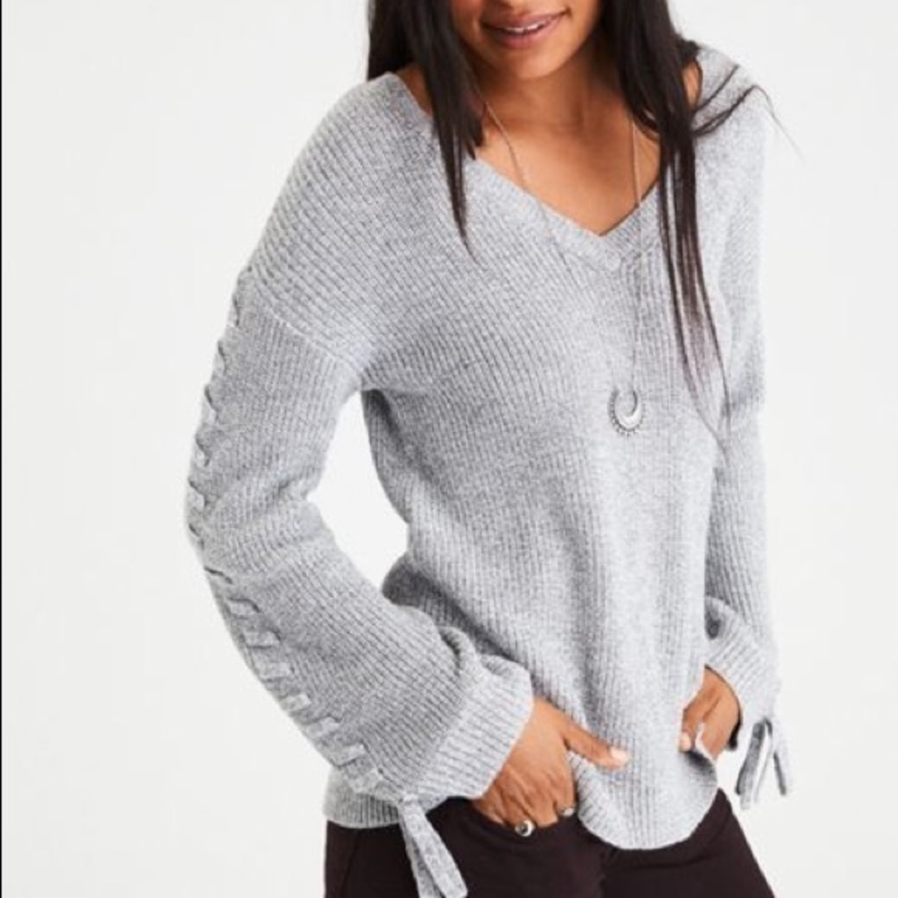 American Eagle Lace Up Sleeve Sweater NWOT